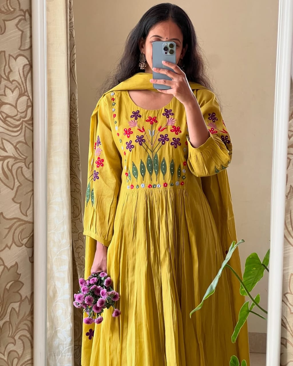 Elegant Partywear floral pattern kurti set Size 38 40 42 44 46