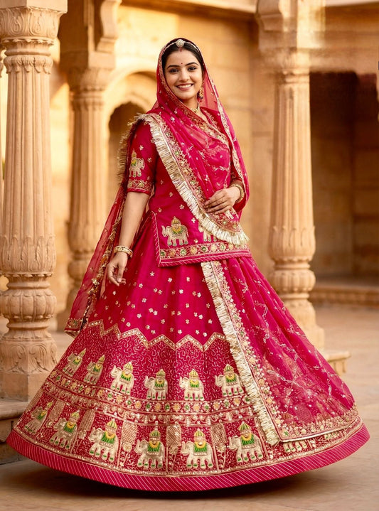 Boutique Vintage FENDI Silk Poshak with Pure Odhani | Fancy Zari Handwork & Figure Design