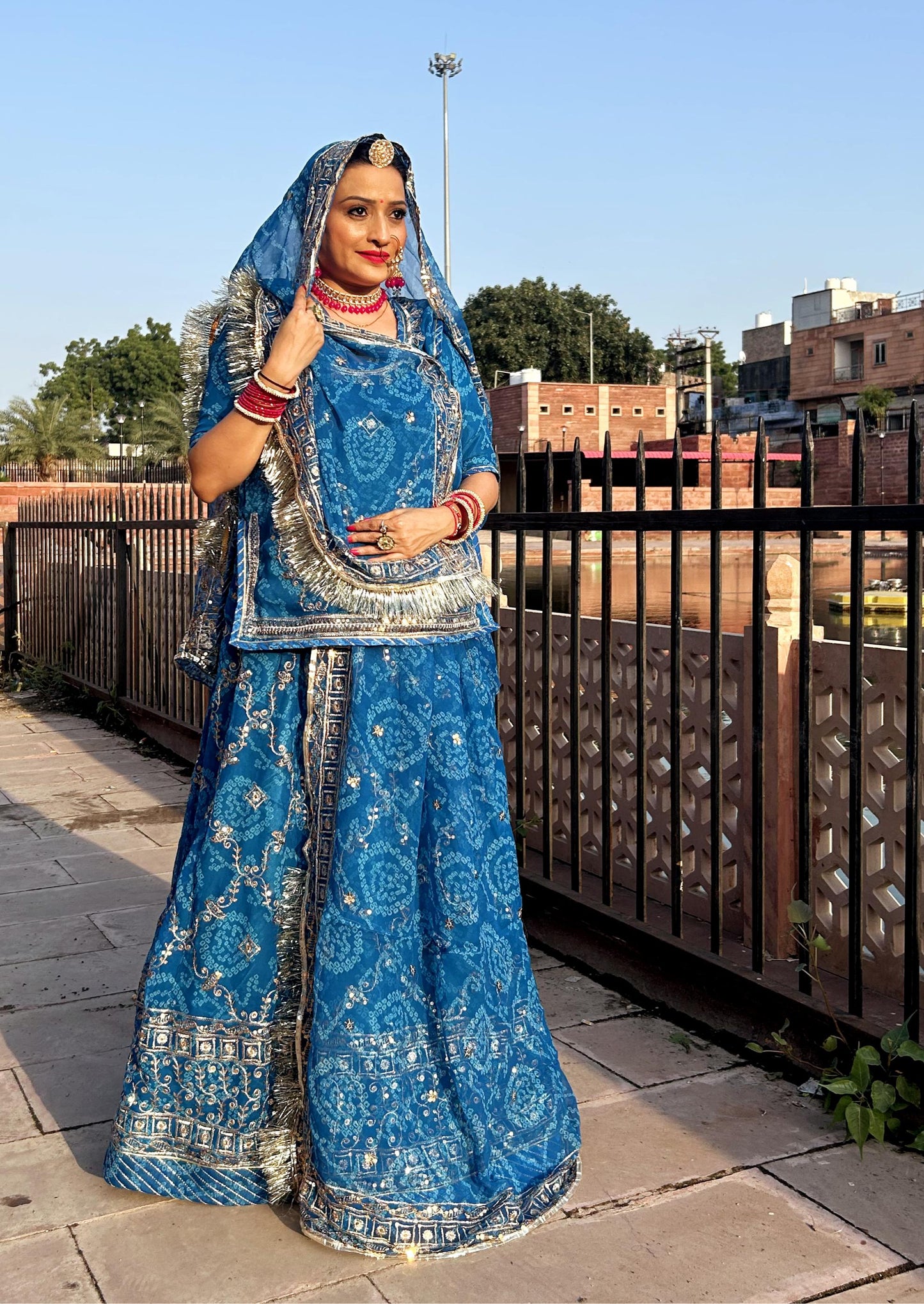 Halfpure Chundari Rajasthani Poshak | Heavy Jari Sequence Work & Butti Odhna