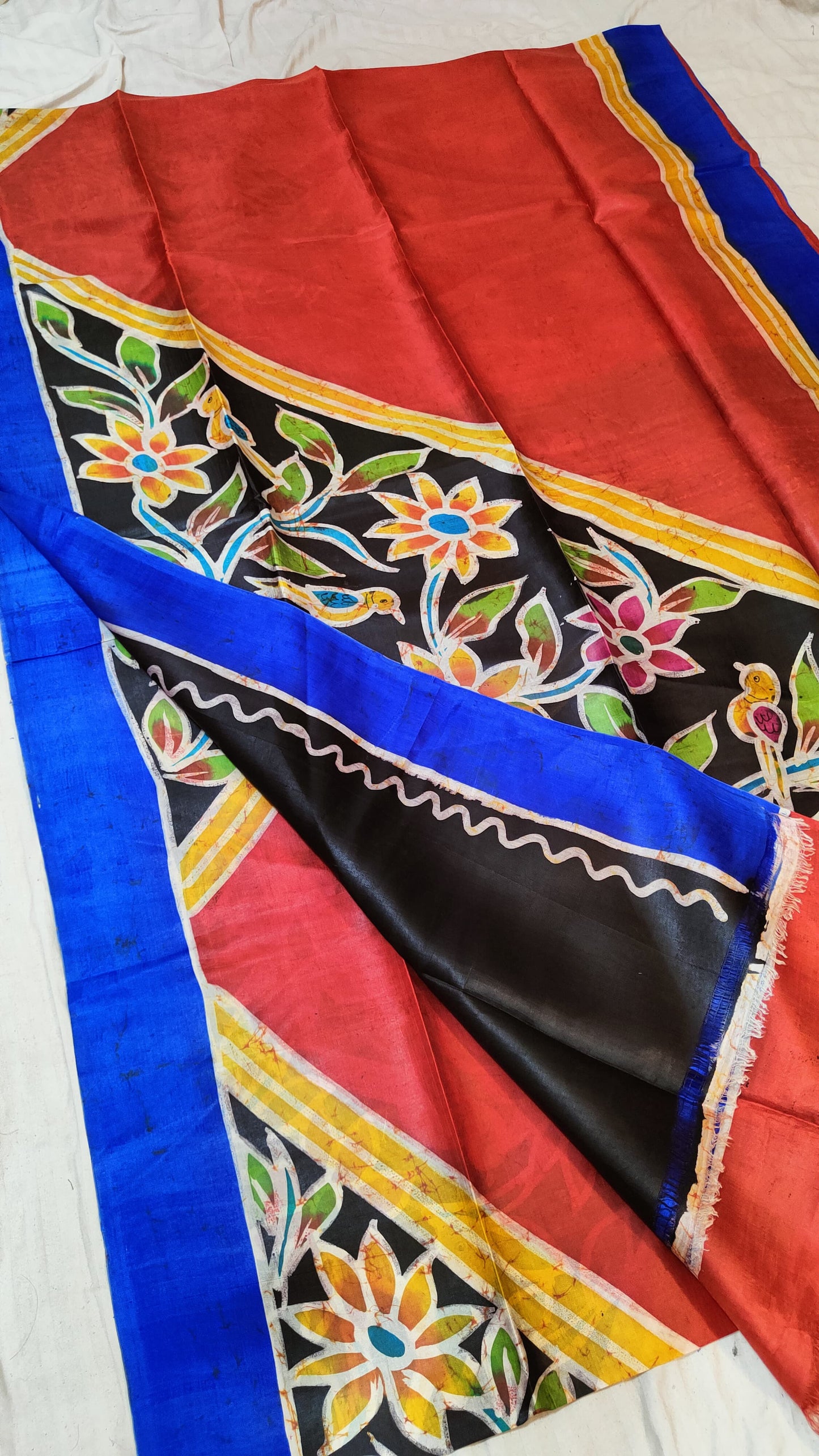 Bishnupuri  handprinted Batik pure silk saree