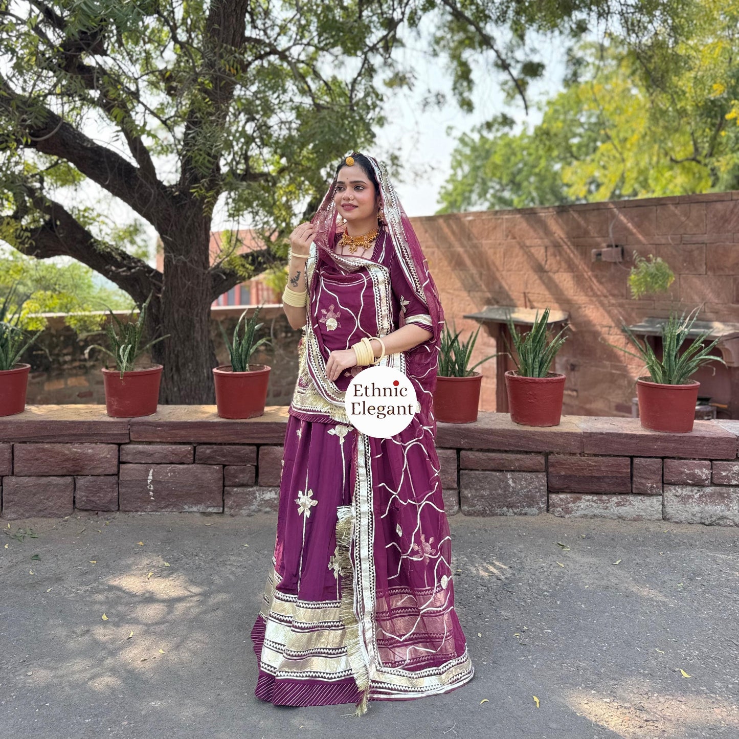 Natural Crape Wine Color Poshak | Heavy Gotta Patti Handwork & Pure Odhana | Party Wear