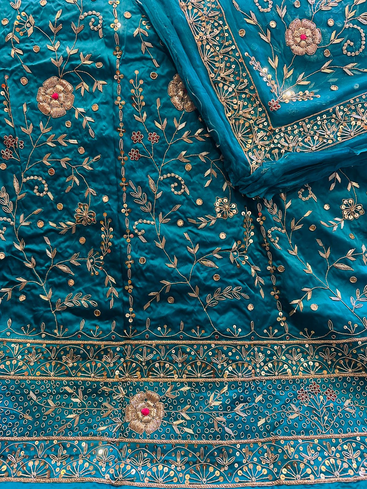 Traditional Bember Satin Thakurji Pure Odhna Poshak | Aari & Dabka Hand Embroidery