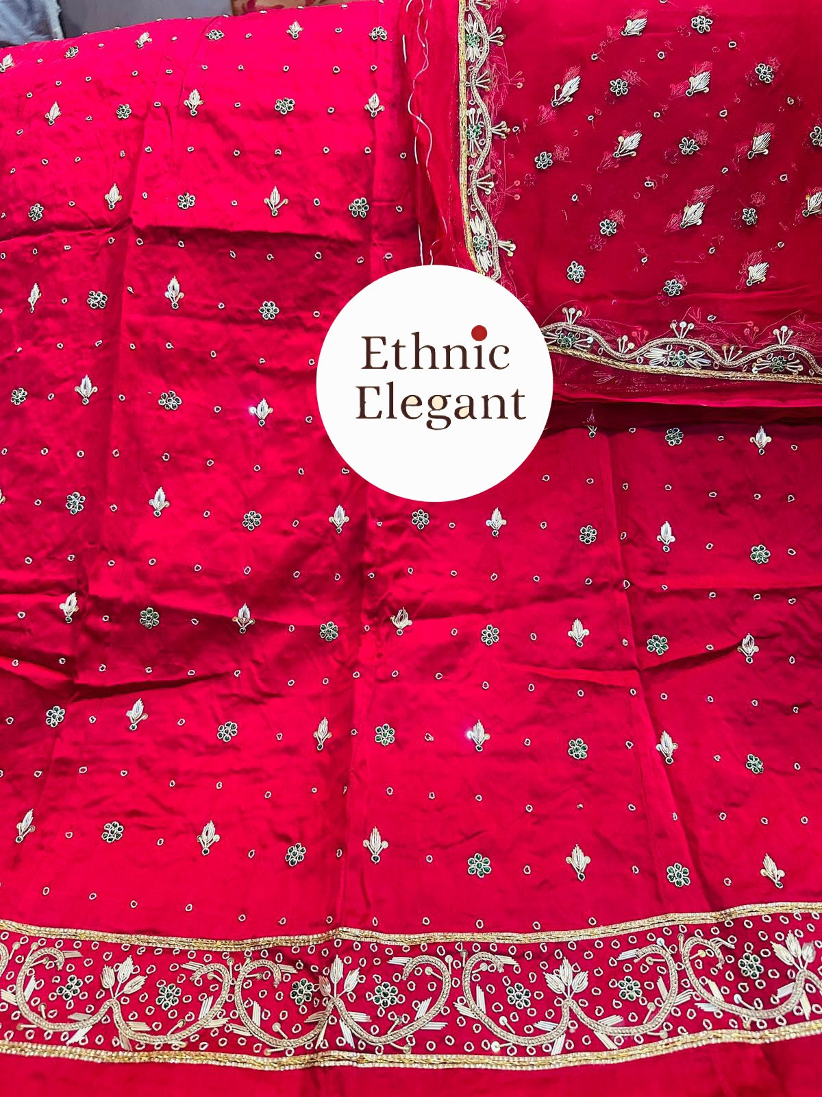 Heavy Bember Satin Poshak with Pure Thakurji Odhna | Aari, Jardoji & Dabka Handwork