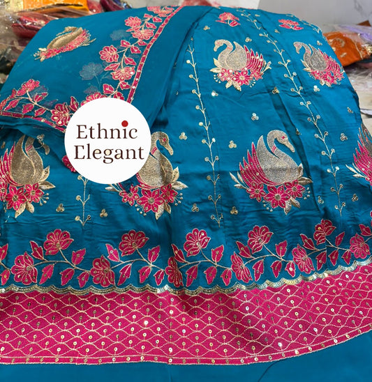 Elegant Hans design Natural silk thakurji pure odhna heavy patch work handwork Beautiful poshak*