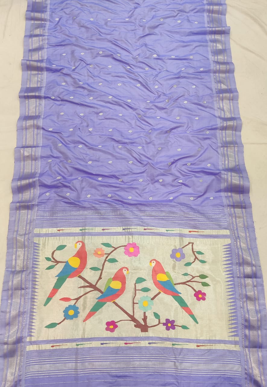 Golden & Silver Jari Yeola Handloom Paithani – Pure Silk Grandeur