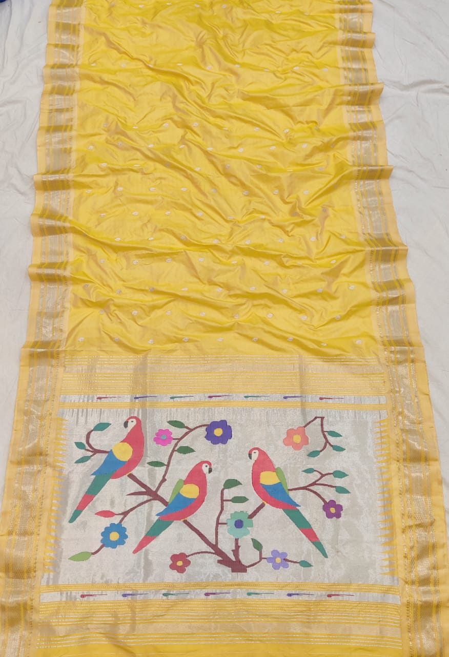 Golden & Silver Jari Yeola Handloom Paithani – Pure Silk Grandeur