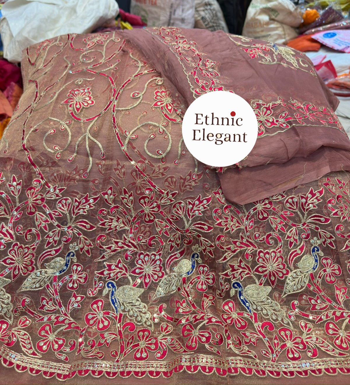 Tissue silk fabric thakurji pure odhna beautiful Peacock patch hand work poshak*