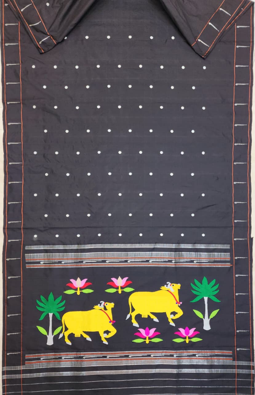 HANDLOOM PAITHANI PURE SILK SAREE SINGAL MUNIYA SELF BORDER