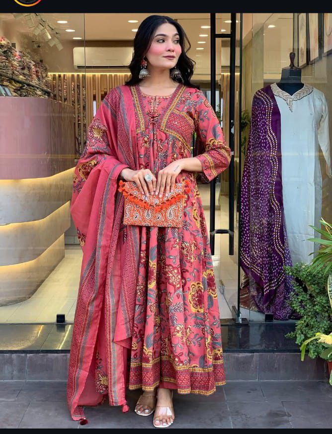 Elegant Partywear Embroidery sequence work Anarkali kurti set size- M-38/L-40/Xl- 42/XXL- 44, XXXL-46*