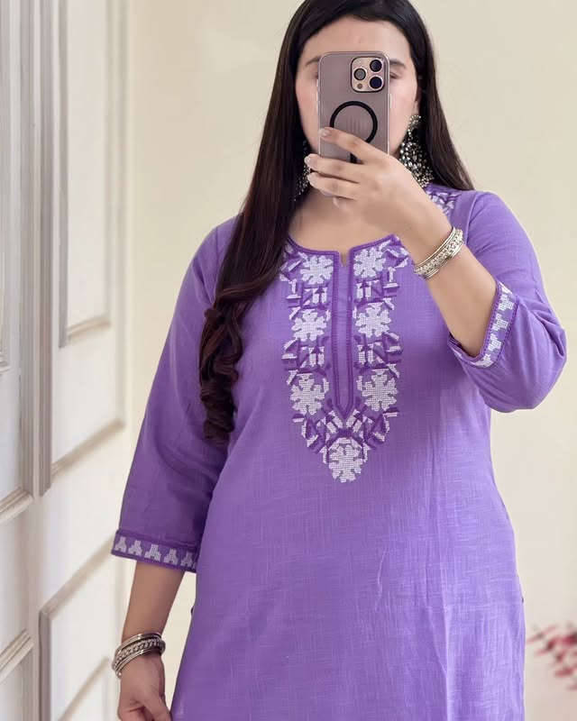 Beautiful embroidery cotton kurti set Size - 38/40/42/44*