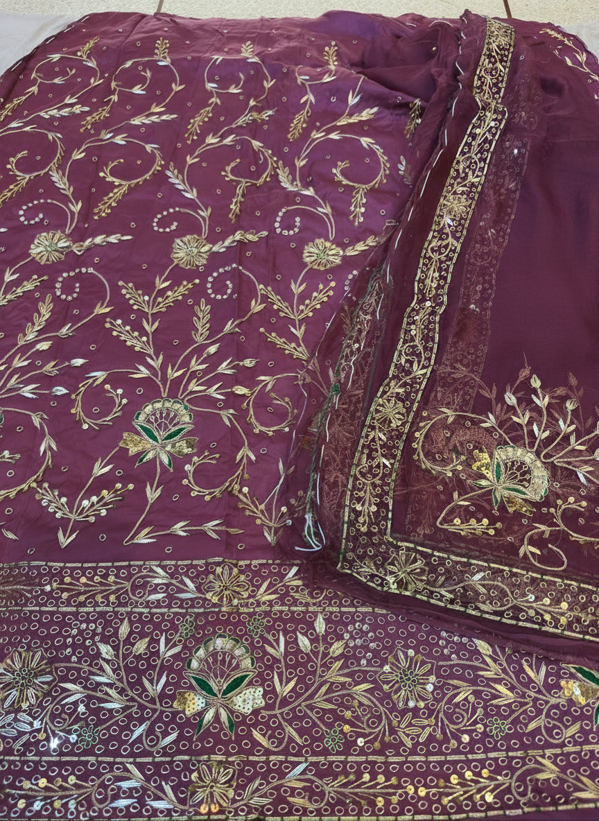 Bridal Heavy Bember Satin Poshak with Pure Thakurji Odhna | Jardoji, Dabka & Aari Handwork