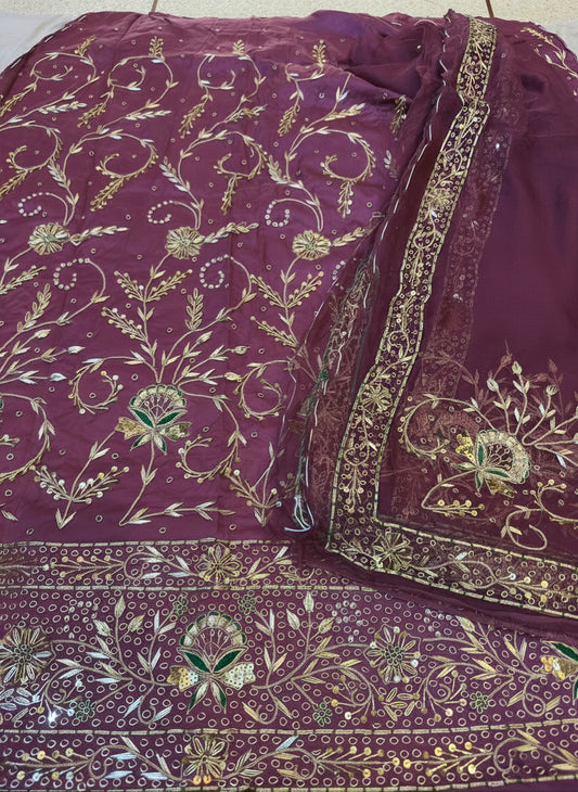 Bridal Heavy Bember Satin Poshak with Pure Thakurji Odhna | Jardoji, Dabka & Aari Handwork