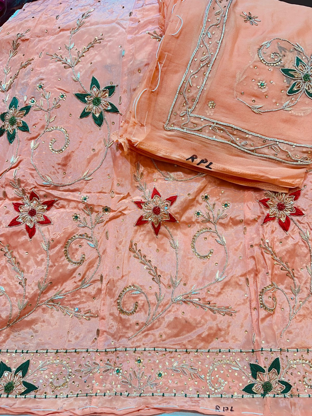 Royal Natural Crepe Ensemble with Handcrafted Jardoji & Dabka Accents