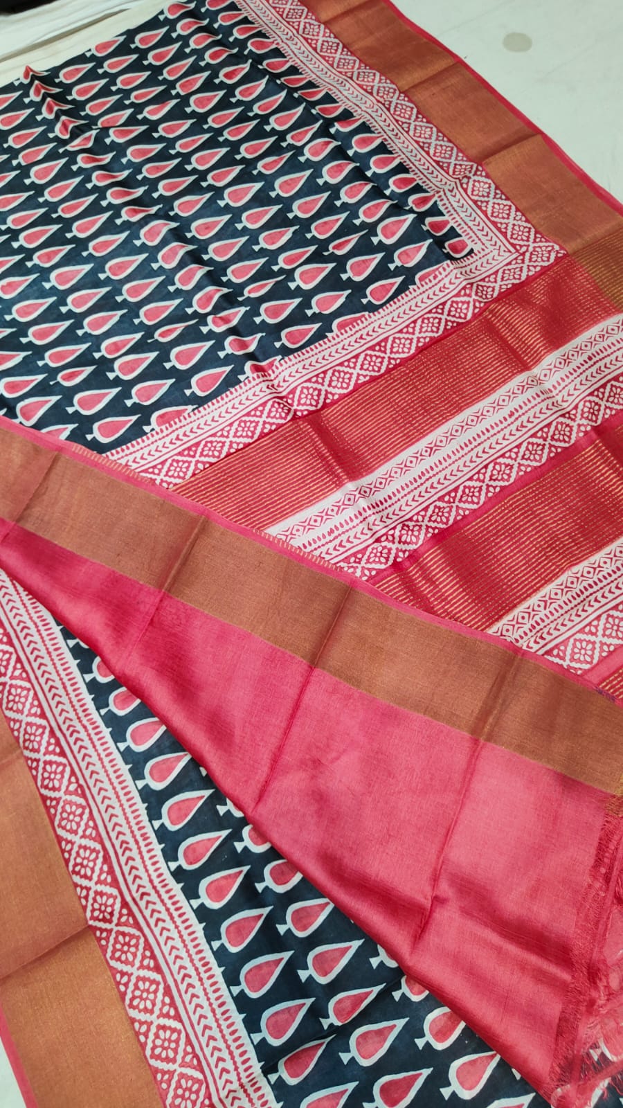Madhubani Hand printed Tussar pure silk saree silk mark certified