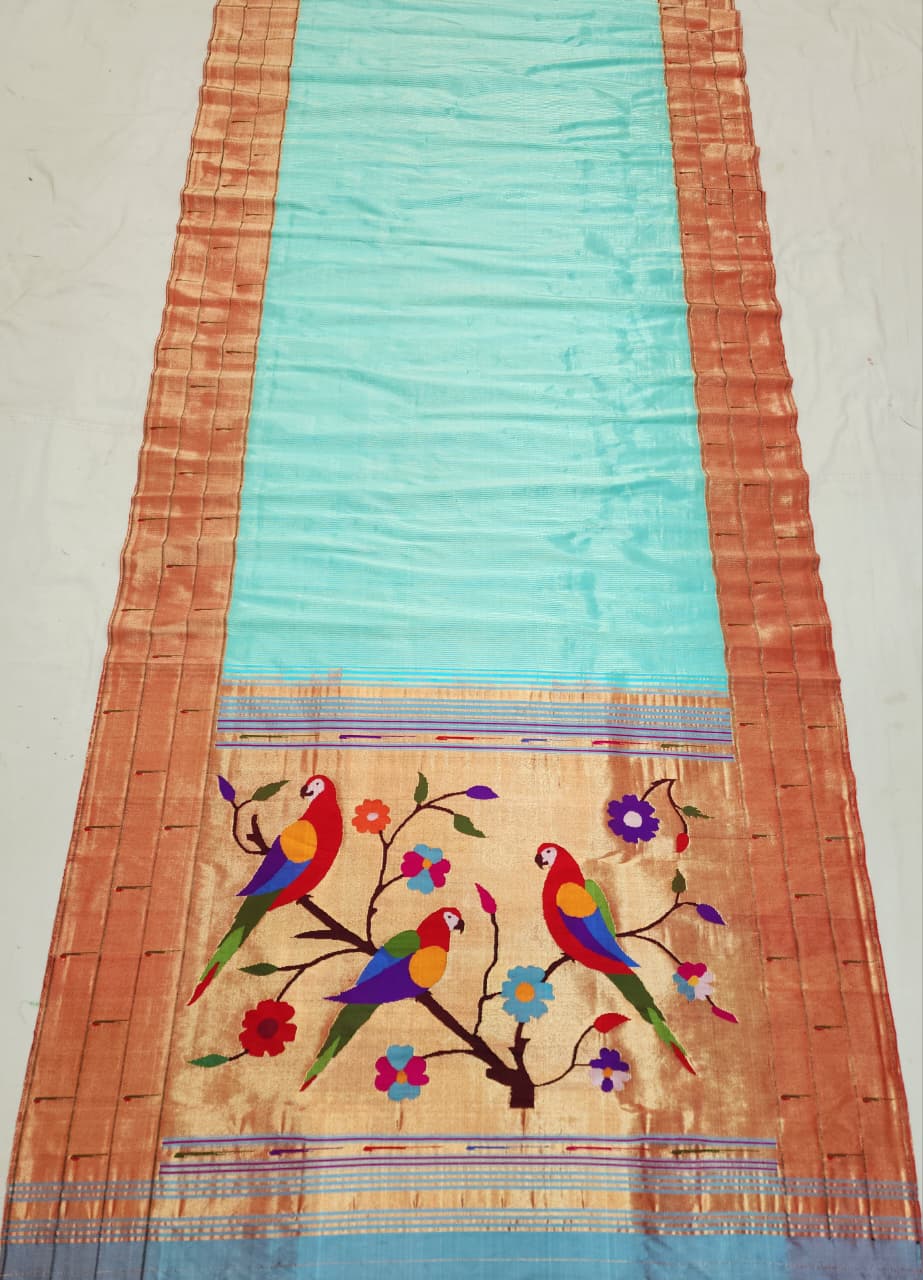 Triple Muniya  Handwoven 100% Pure Silk elegant Paithani Saree