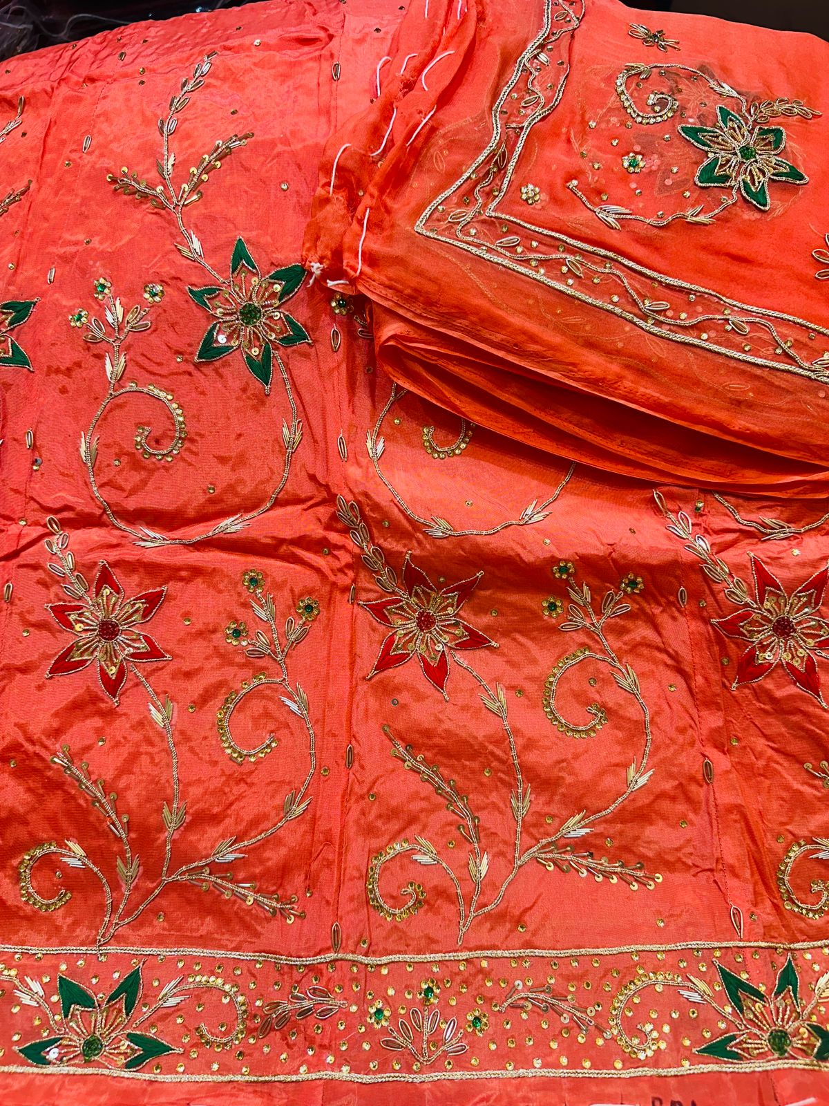 Royal Natural Crepe Ensemble with Handcrafted Jardoji & Dabka Accents