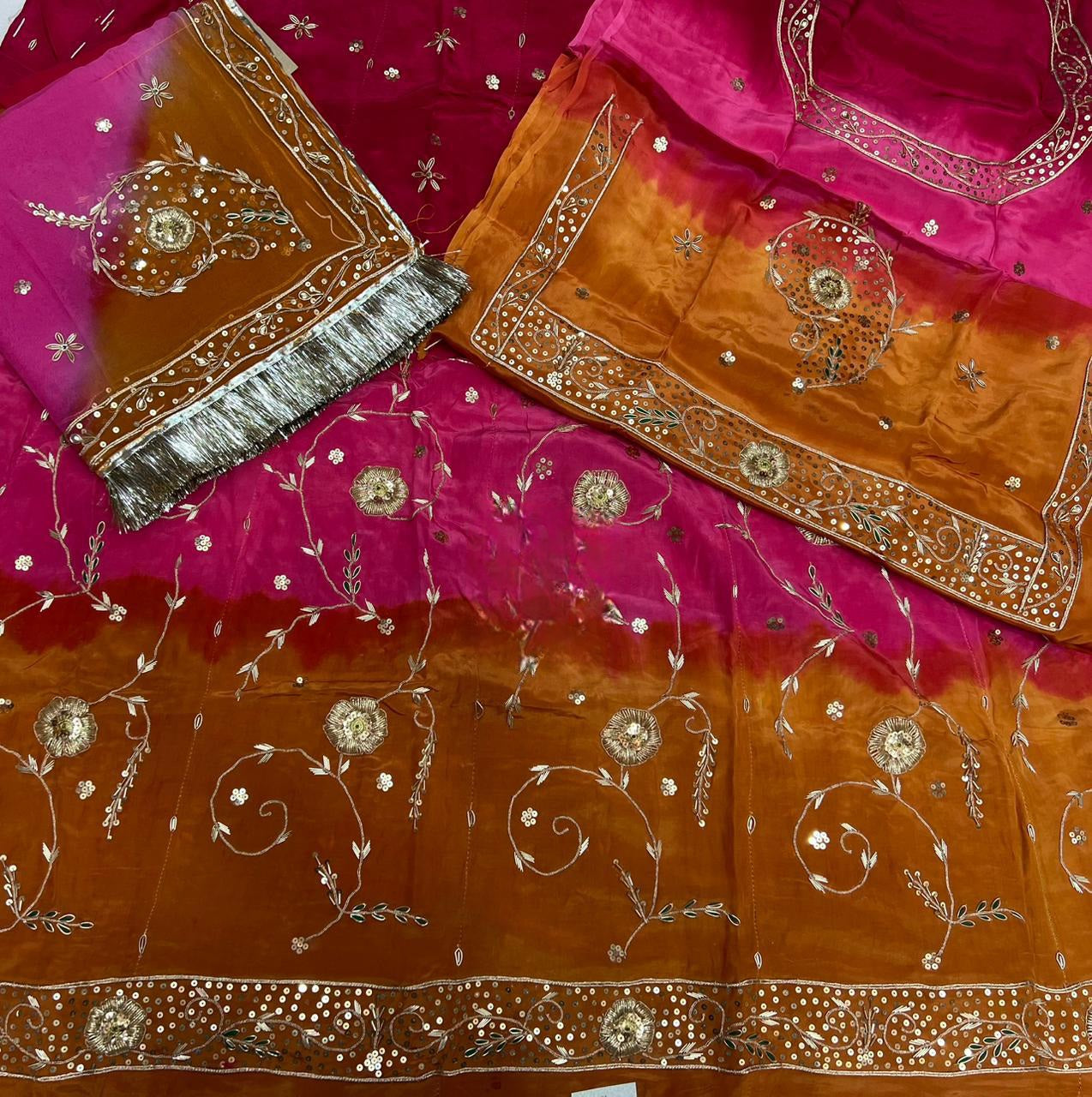 Natural fabric 3 Shaded colour beautiful handwork elegant Partywear Rajasthani poshak