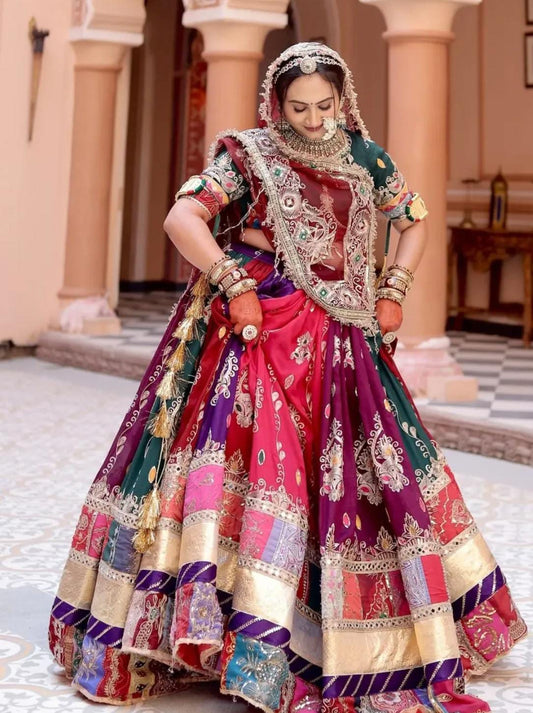 Designer 6 Meter Gher Royal Rajputi Poshak | Premium Crepe Silk with Heavy Sequence & Border Work