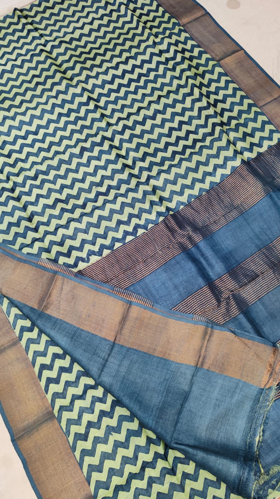 Madhubani Hand printed Tussar pure silk saree silk mark certified