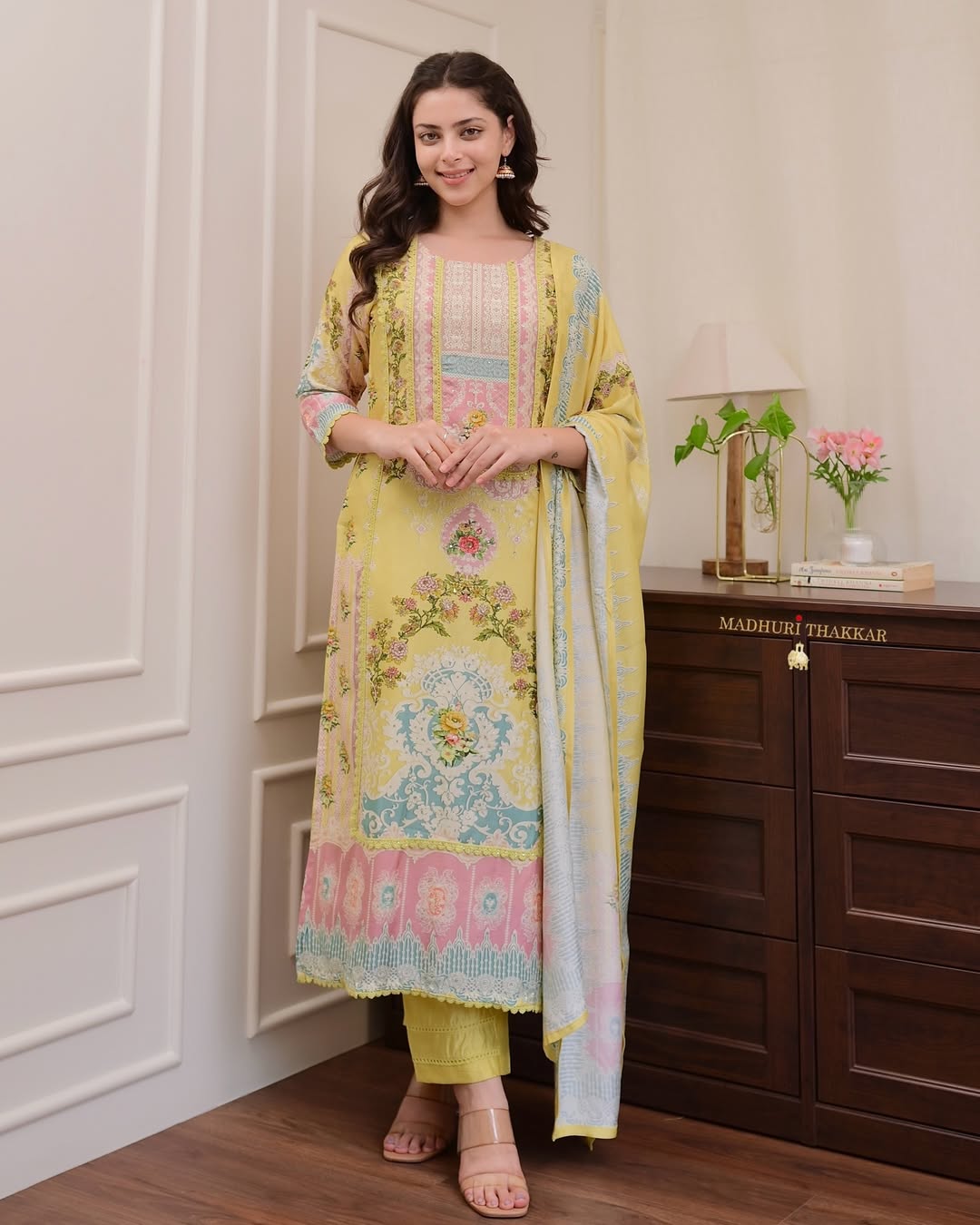Designer Yellow Suit Set with Elegant Digital Prints