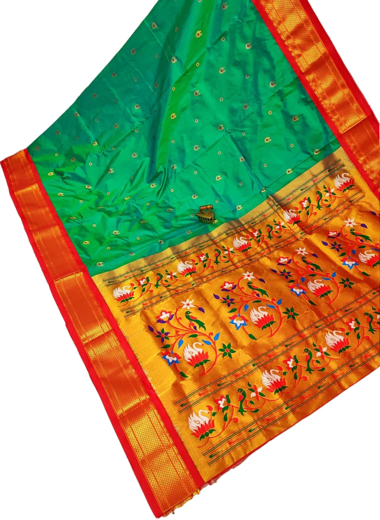 Majestic Karnful Peacock Kadiyal Pure Silk Paithani