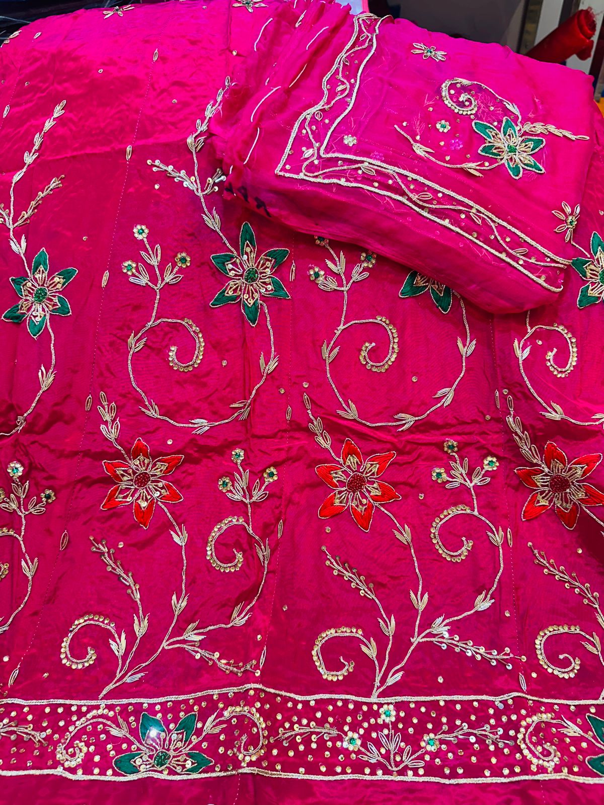 Royal Natural Crepe Ensemble with Handcrafted Jardoji & Dabka Accents