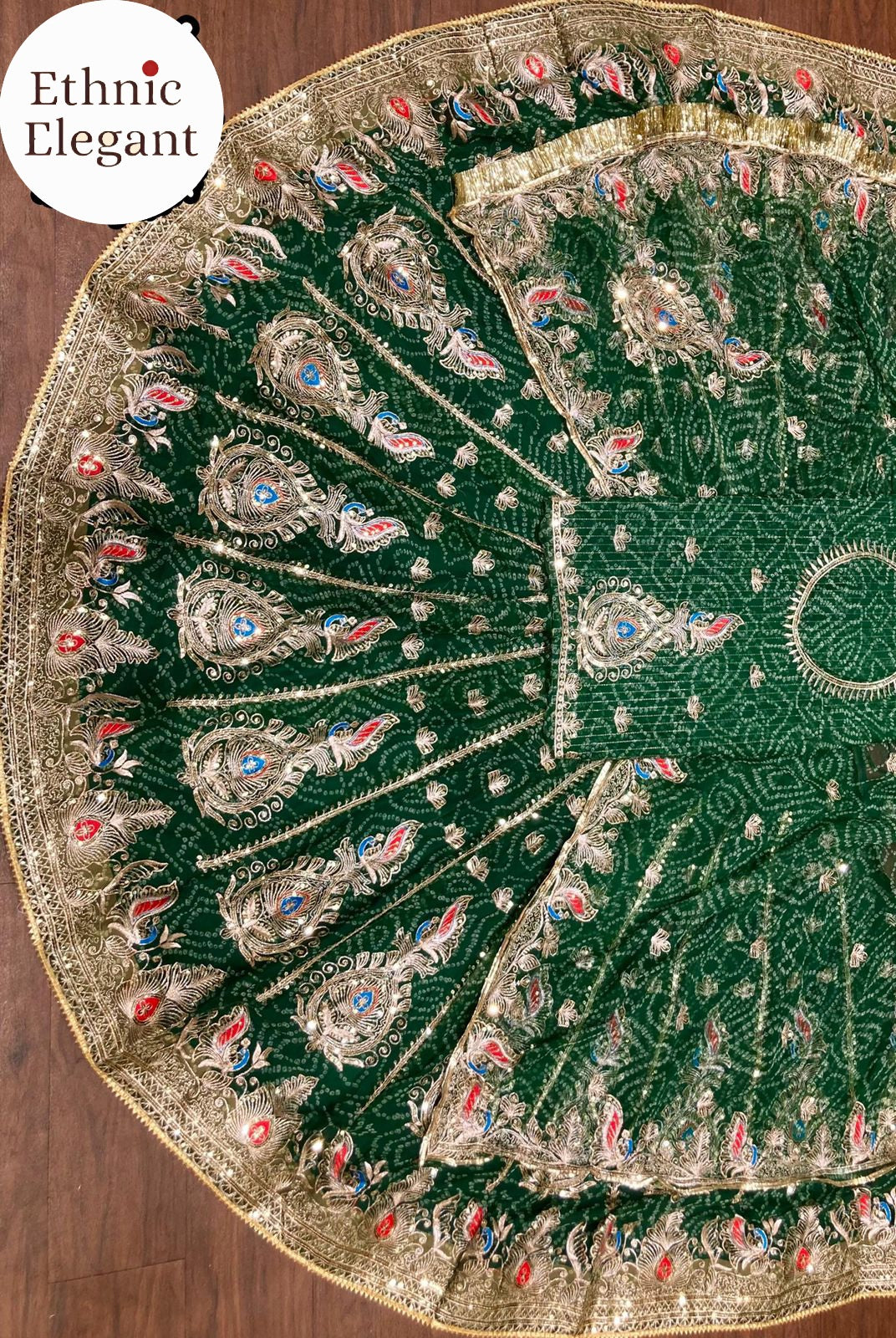 Designer 5 MTR Gher Vintage Chunnari Elegant Rajputi Poshak