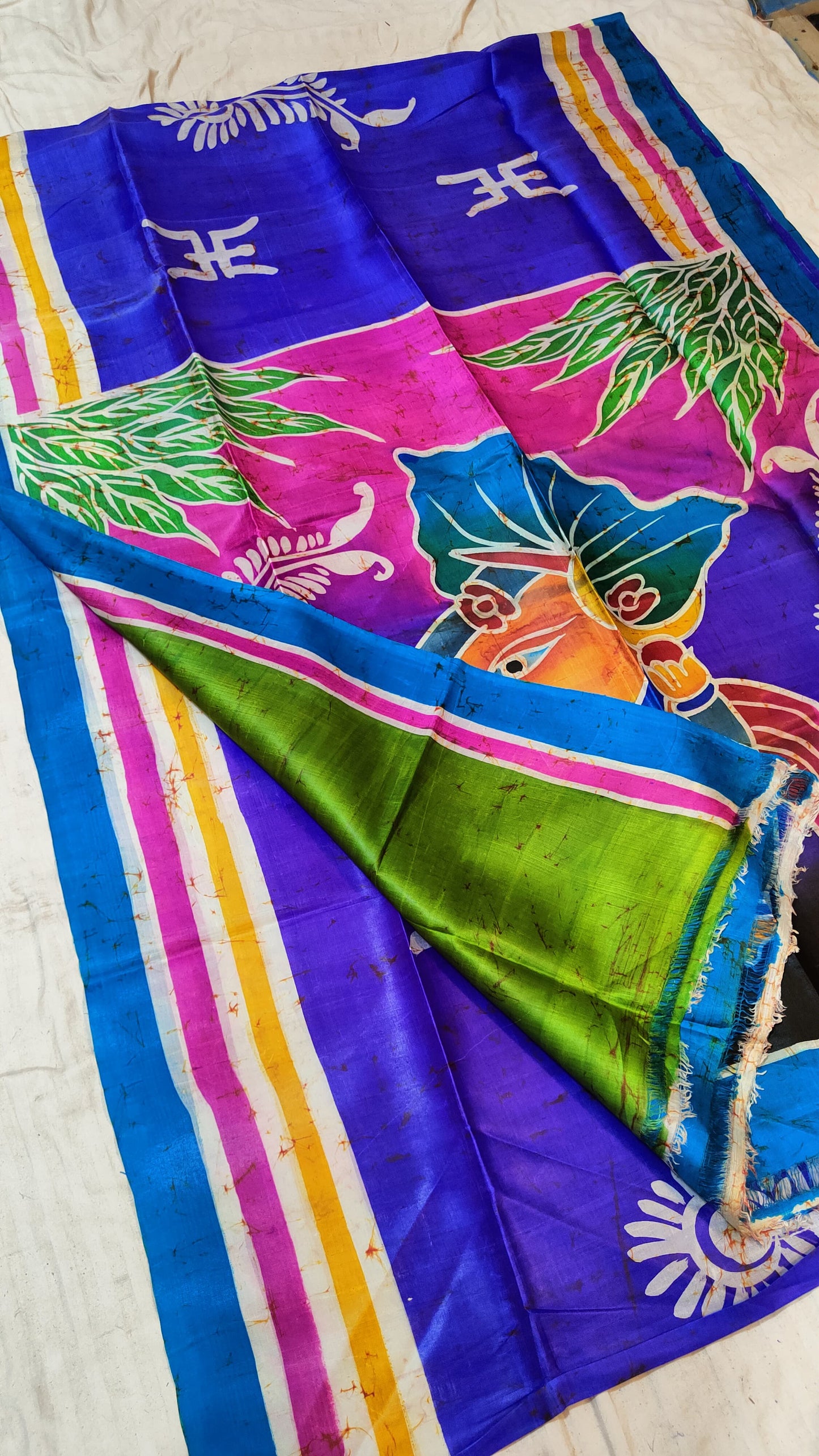 Bishnupuri  handprinted Batik pure silk saree
