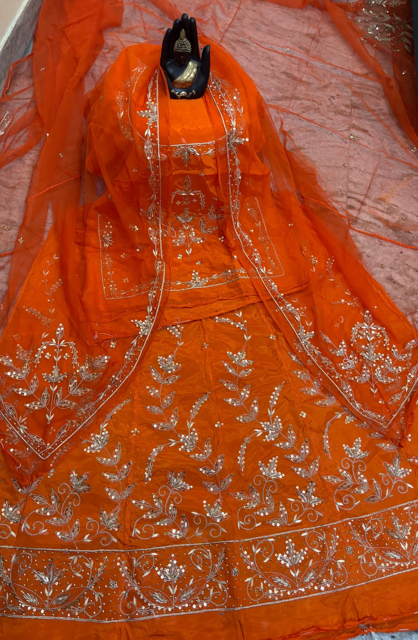 Natural crap thakurji pure odhna heavy hand work boutique Rajputi poshak