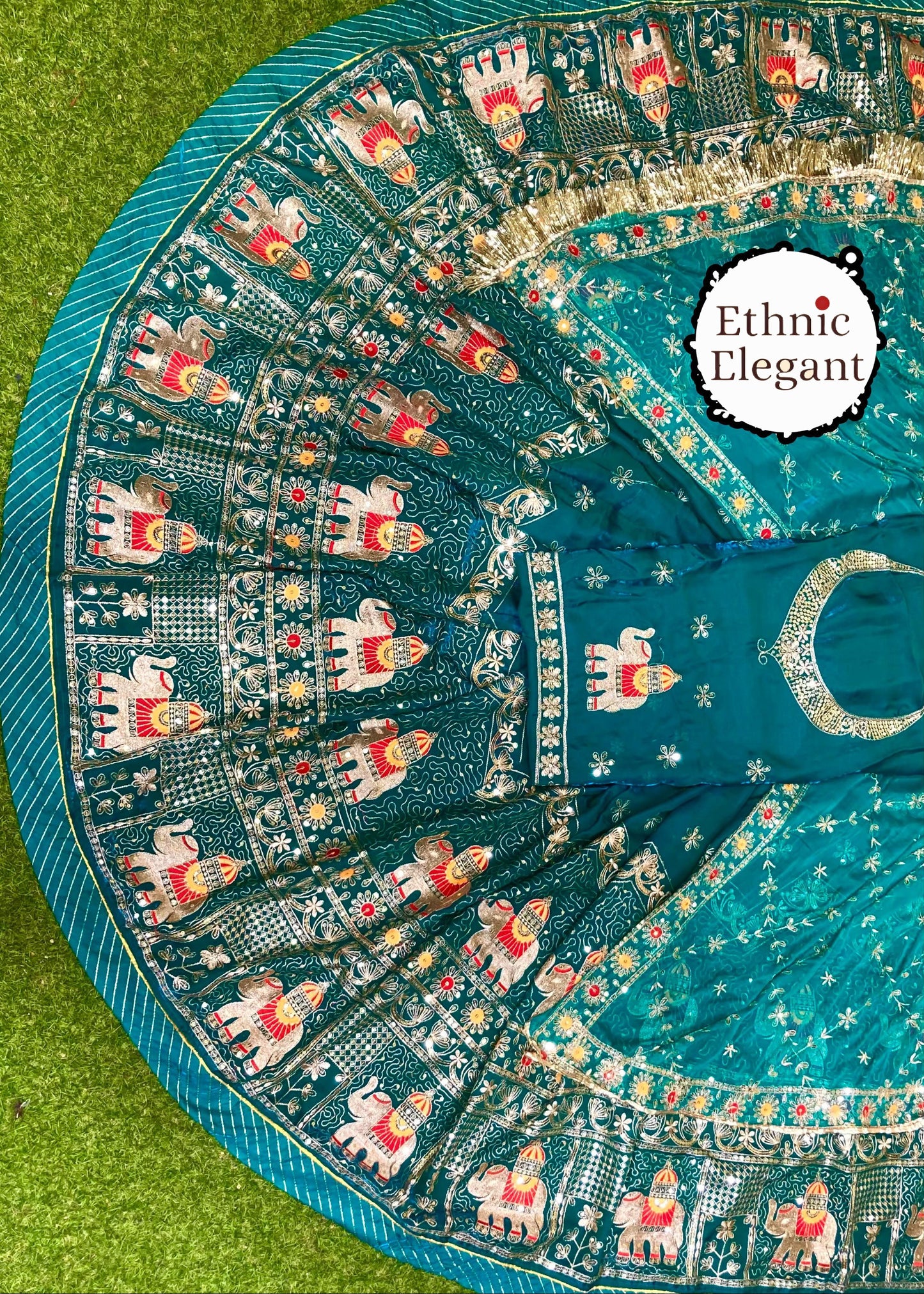 Boutique Vintage Rajputi Poshak | Premium Fendi Silk with Pure Odhani & Hand Zari Work