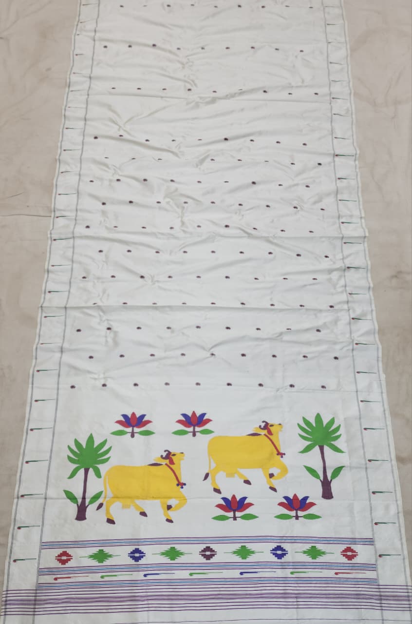 HANDLOOM PAITHANI PURE SILK SAREE SINGAL MUNIYA SELF BORDER