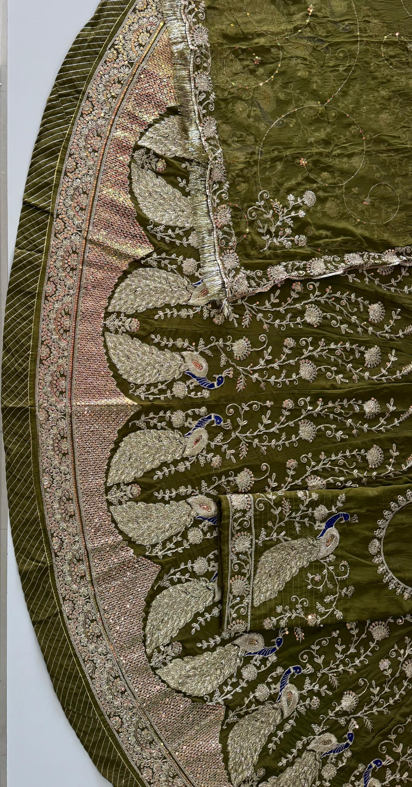 Heavy Humrahi 3-Meter Gher Poshak | Copper Zari Coding, Sequence & Peacock Design