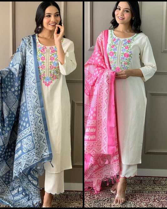 Embroidery suit and khadi silk dupata set Size:-38,40,42,44,46