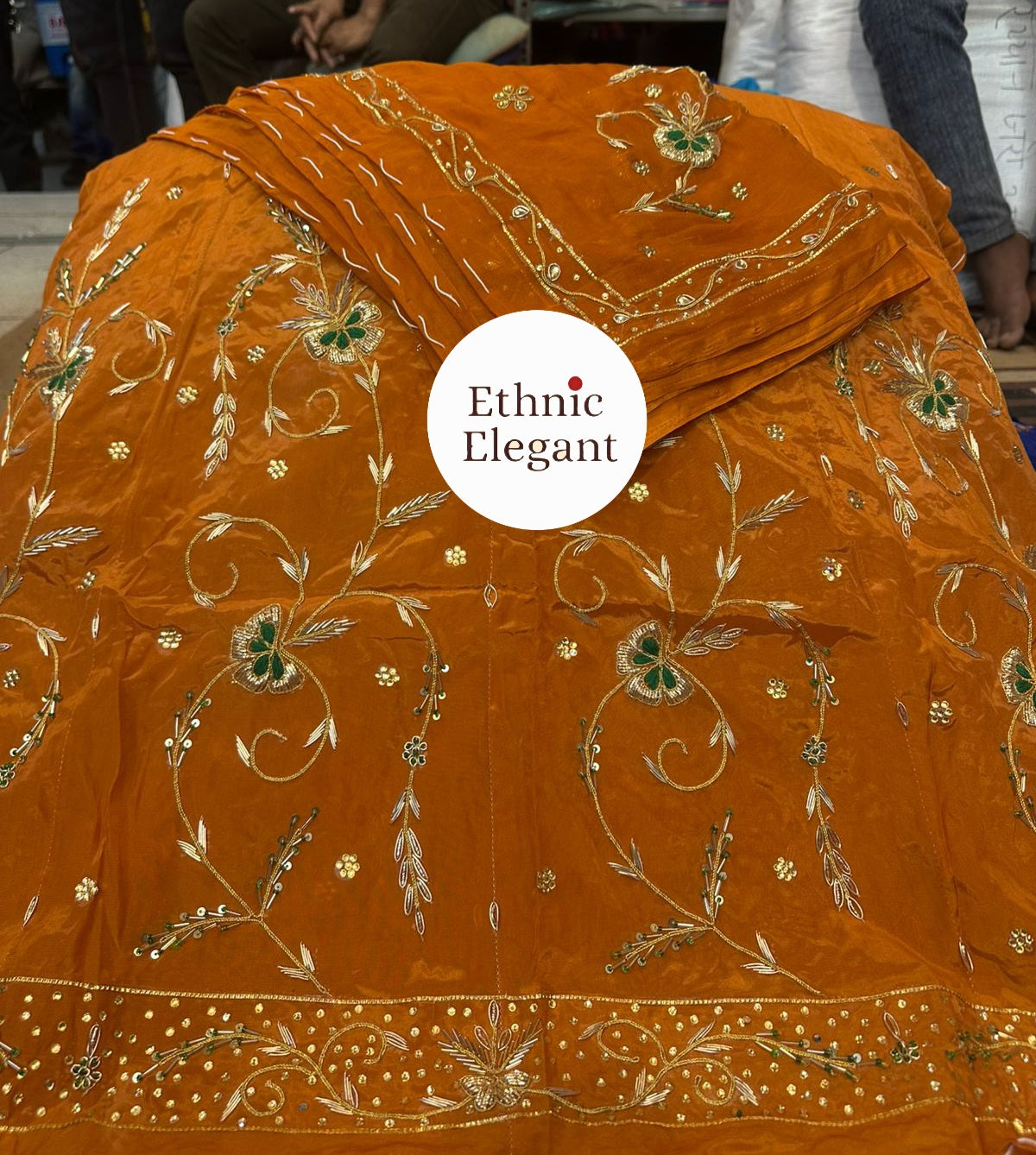 Rajwadi Poshak: Natural Crape with Pure Odhna | Heavy Jardoji & Dabka Handwork