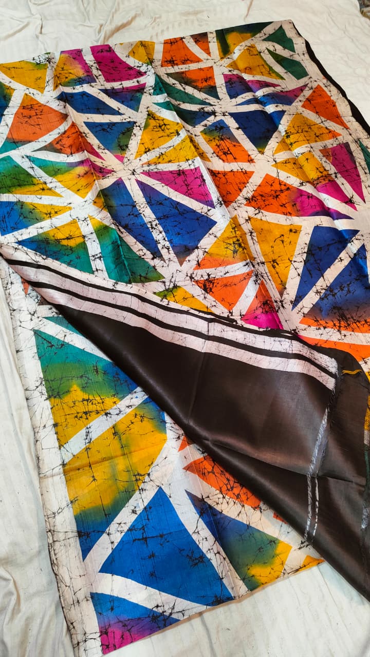 Bishnupuri  handprinted Batik pure silk saree
