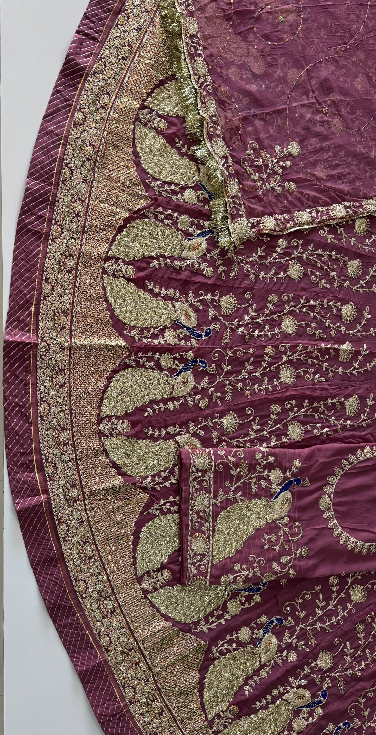 Heavy Humrahi 3-Meter Gher Poshak | Copper Zari Coding, Sequence & Peacock Design