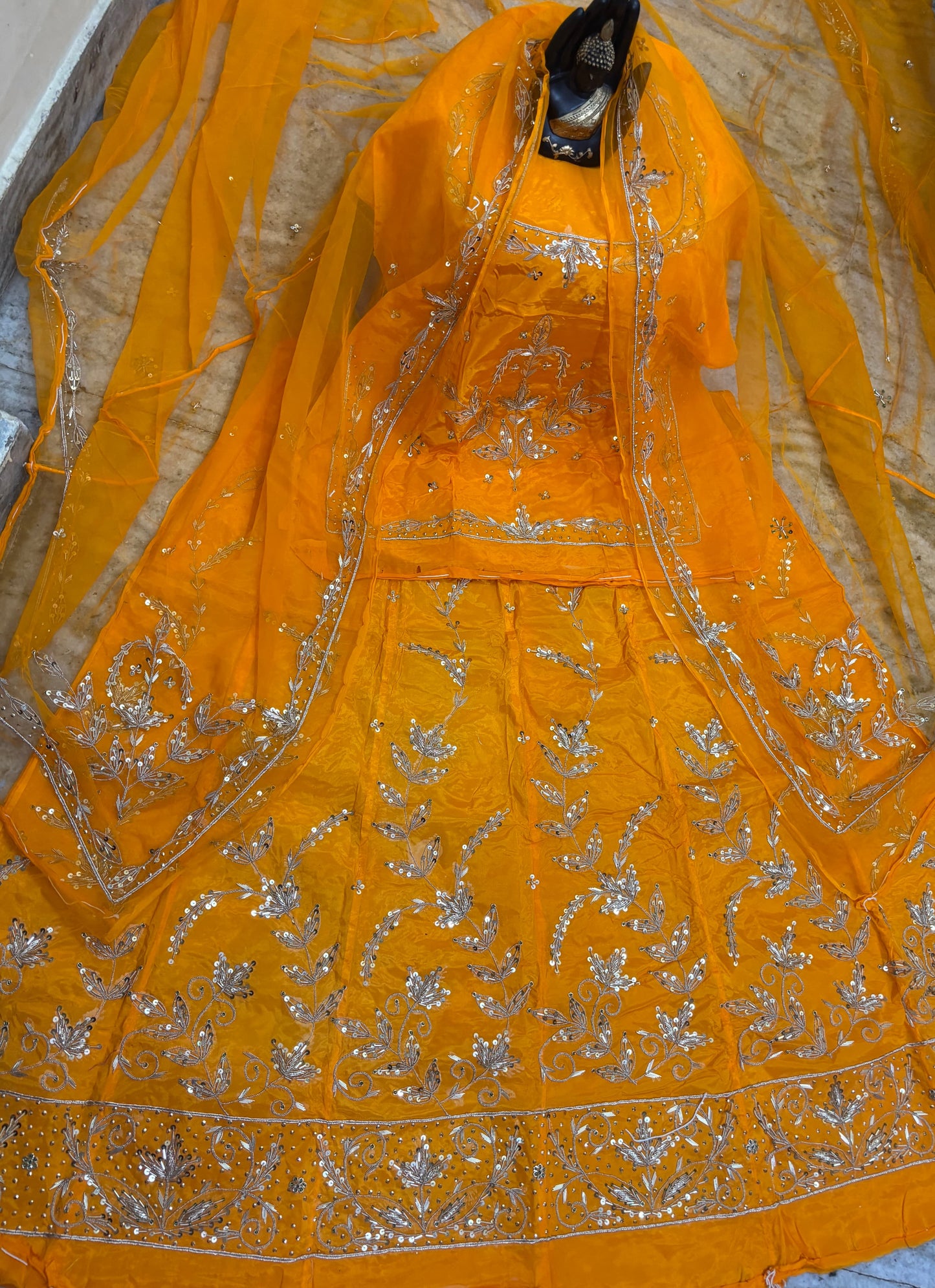 Natural crap thakurji pure odhna heavy hand work boutique Rajputi poshak