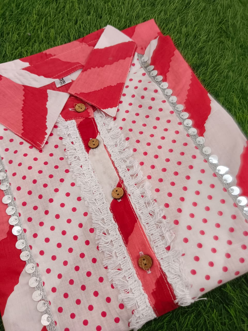 Lahriya print cotton kurti 
with afgani pent  size 38 to 44