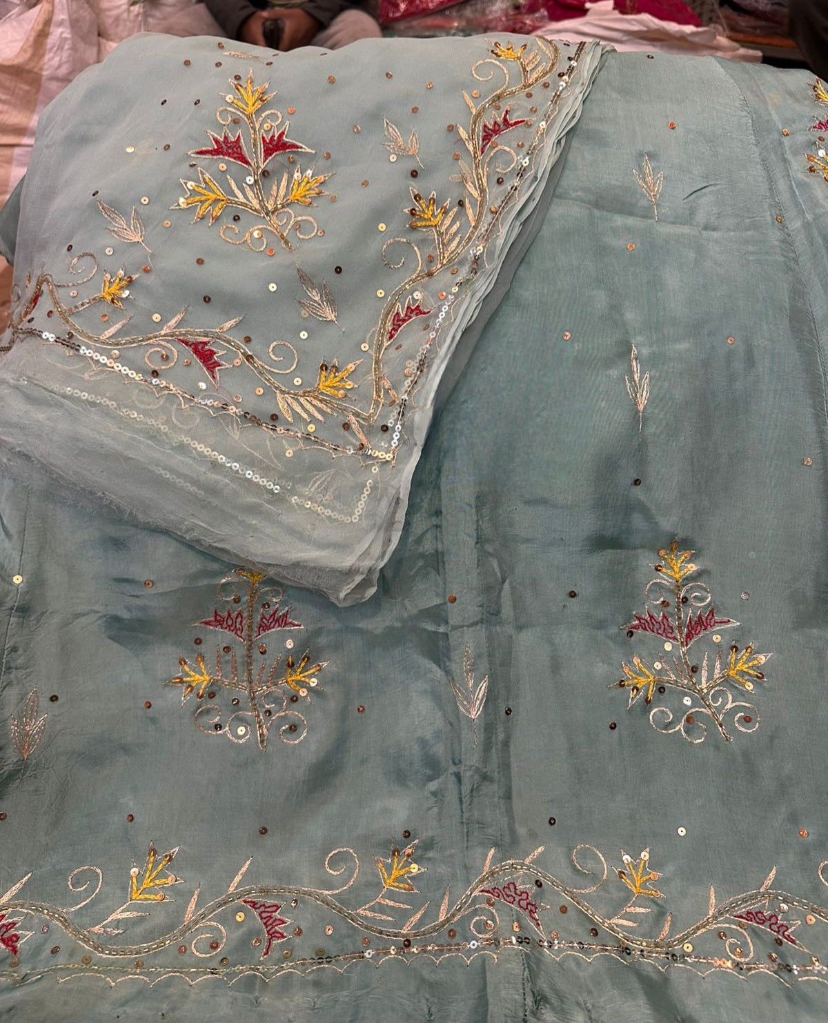 Heavy upada fabric Resam Thakurji pyor odhna taara  katdana handwork Elegant poshak