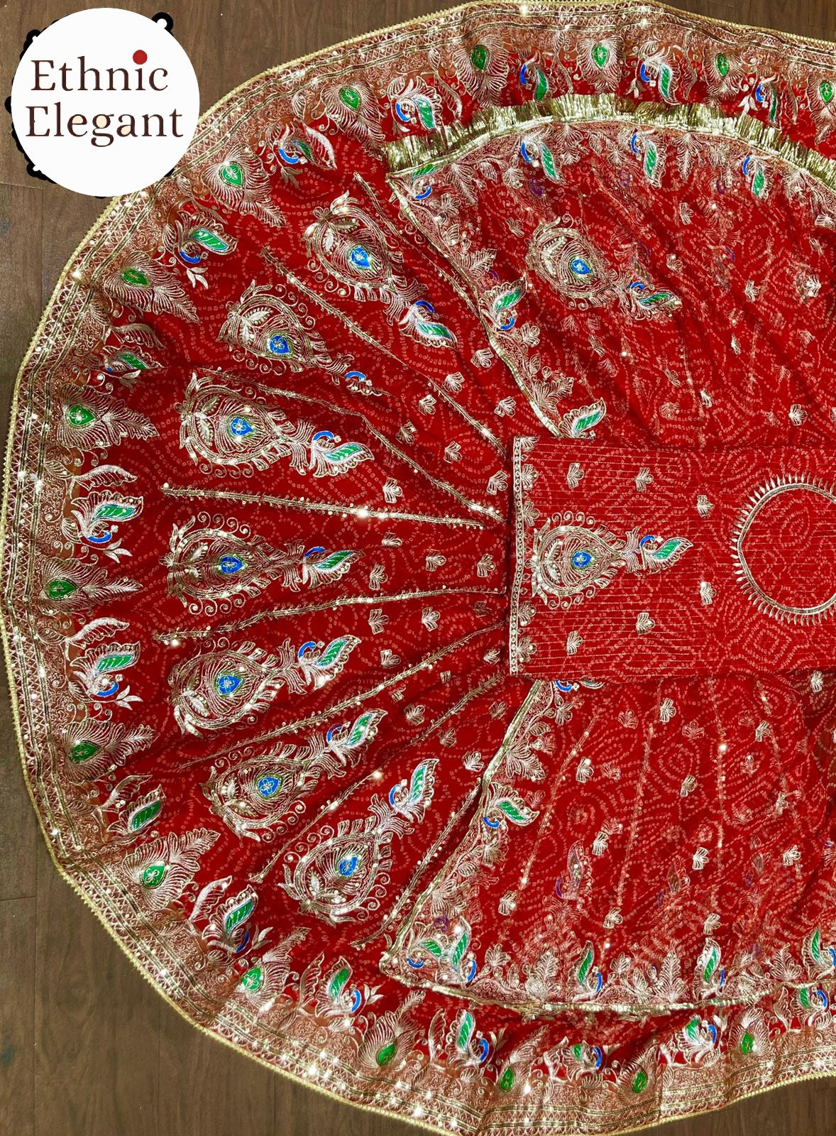 Designer 5 MTR Gher Vintage Chunnari Elegant Rajputi Poshak