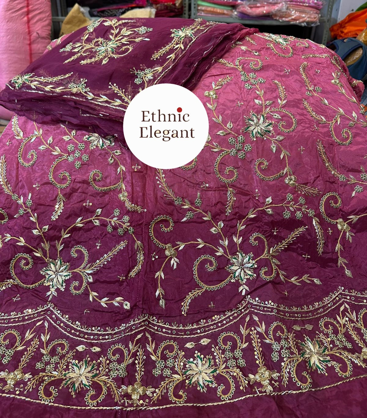 *Natural silk fabric thakurji pure odhna heavy jardoji dabka work poshak*