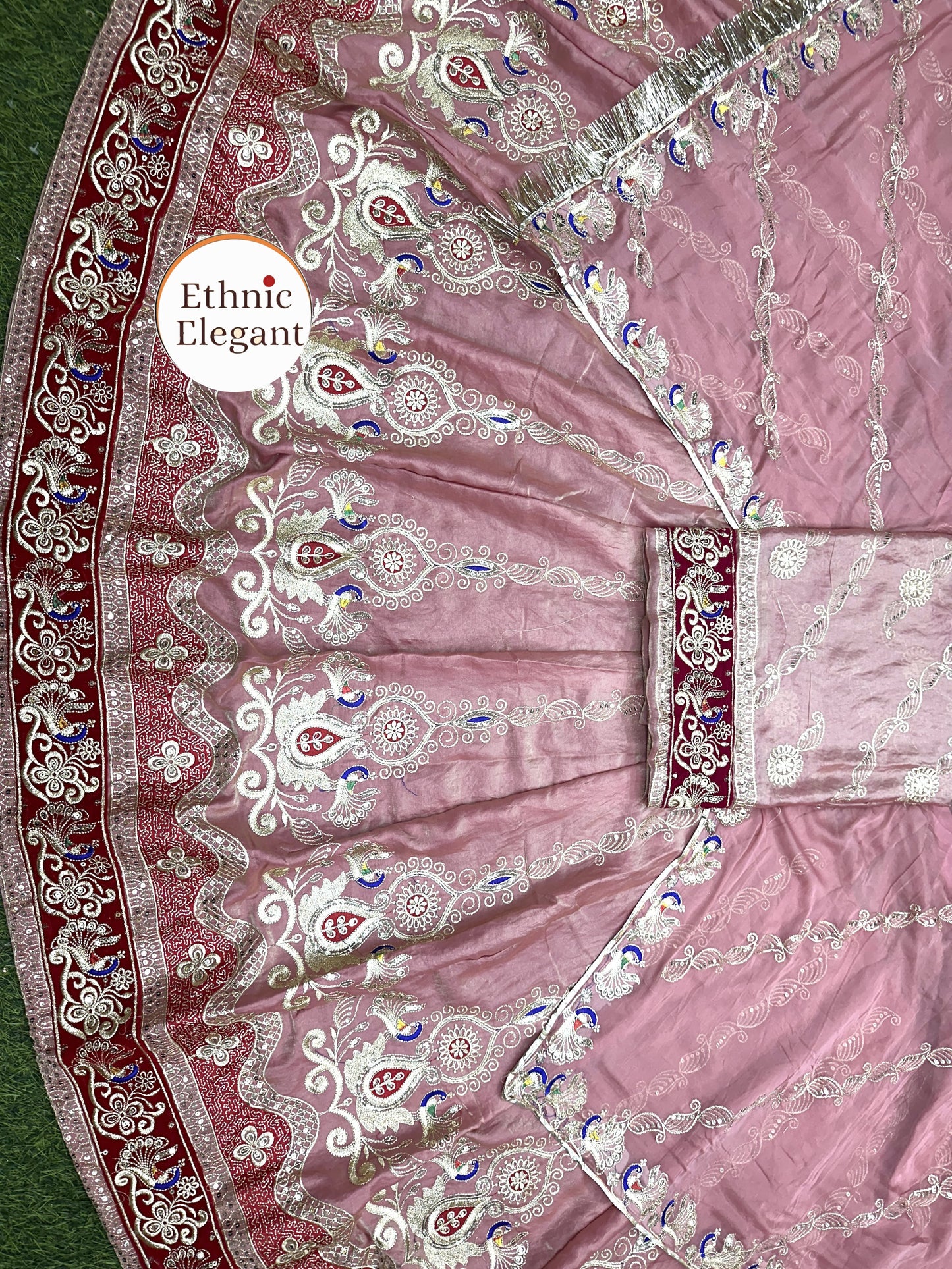 Elegant vintage style Barik Zari work 4 mtr gher designer poshak