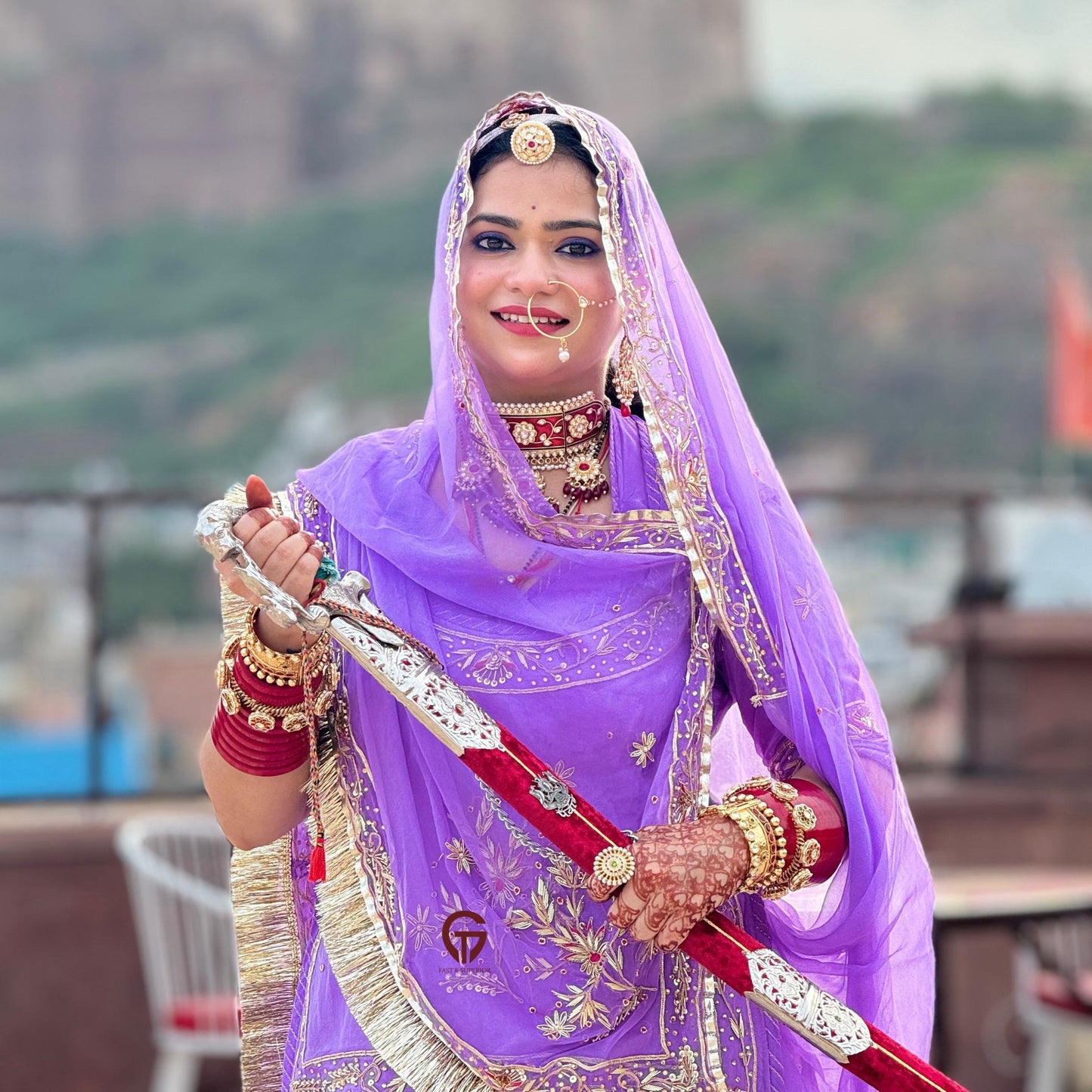 Exquisite Hand Dabka and Kundan heavy work Rajwadi Poshak