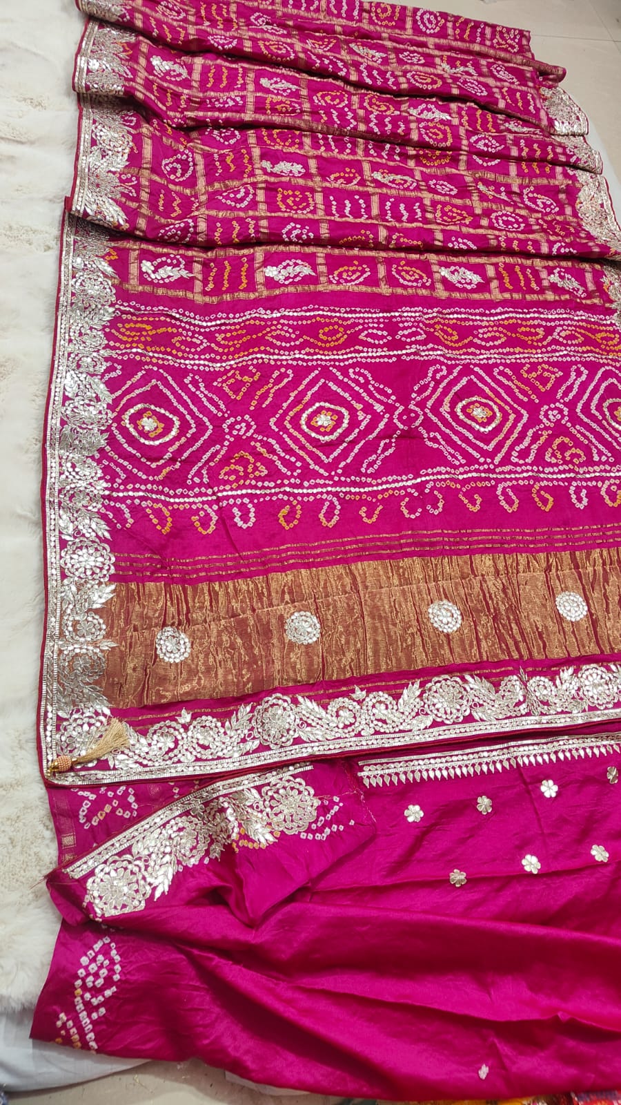 Pure modal gajji silk Bhandhej saree with Hevy hand zero Gotta patti work elegant saree