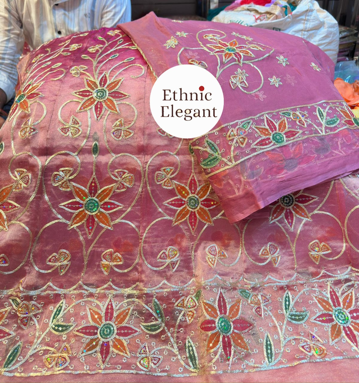 Tissue silk fabric thakurji pure odhna hand painting boutique work elegant poshak