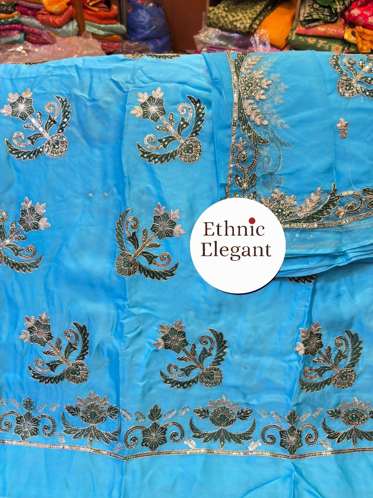 Premium Bember Silk Rajputi Poshak | Pure Thakurji Odhna | Authentic Copper Handwork