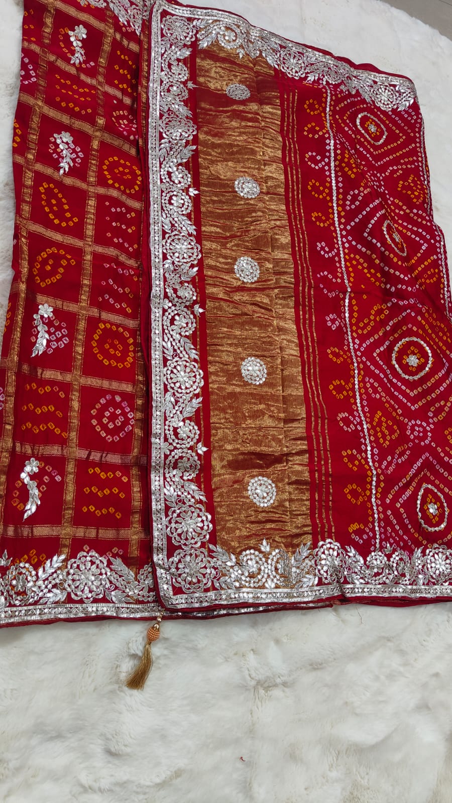 Pure modal gajji silk Bhandhej saree with Hevy hand zero Gotta patti work elegant saree