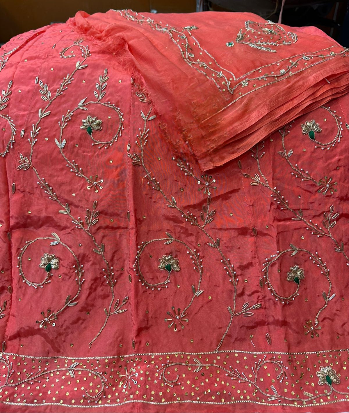 Rajwadi Poshak: Natural Crape with Pure Odhna | Heavy Jardoji & Dabka Handwork