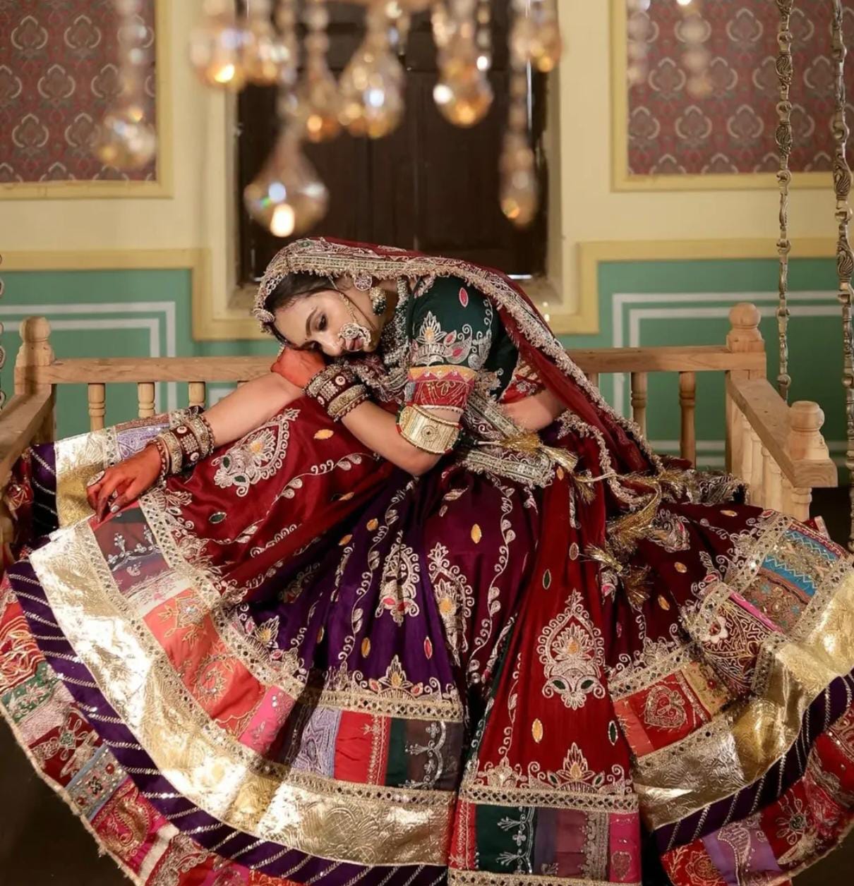 Designer 6 Meter Gher Royal Rajputi Poshak | Premium Crepe Silk with Heavy Sequence & Border Work