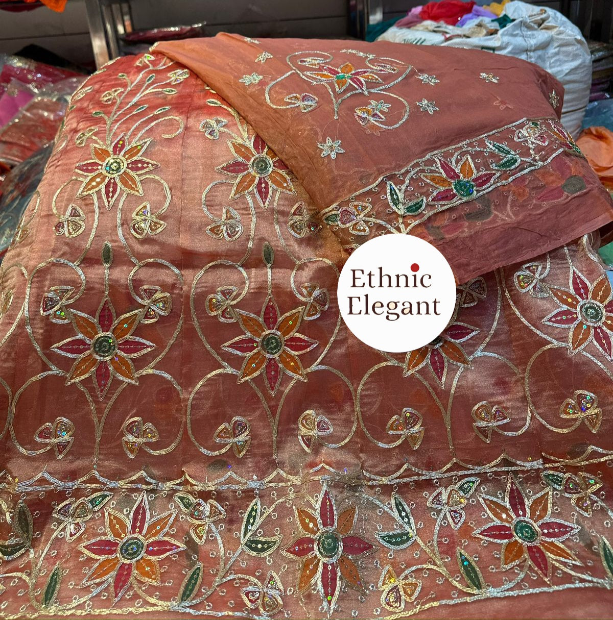 Tissue silk fabric thakurji pure odhna hand painting boutique work elegant poshak